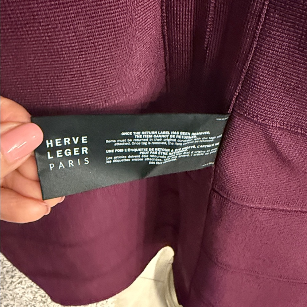 Herve Leger Paris Long Sleeve Bodycon Dress in Burgundy size M new - Picture 13 of 14